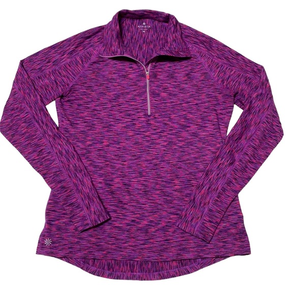 Athleta Mendoza Long Sleeve Purple Space Dye Half Zip Pullover Top Sz - Picture 2 of 11